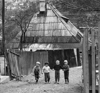 Children playing in the streets of Old Town Jajce, 1970