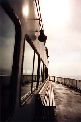 Ferry, monochromatic photograph